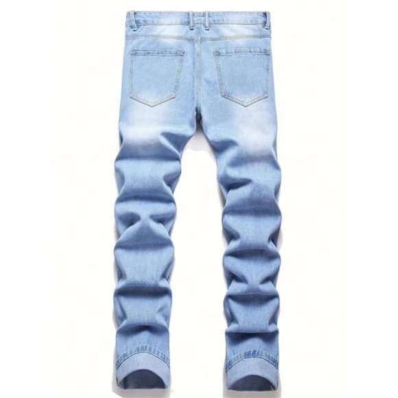 NWT Men's Light Wash Distressed Split Smiley Face Jeans - Picture 3 of 5